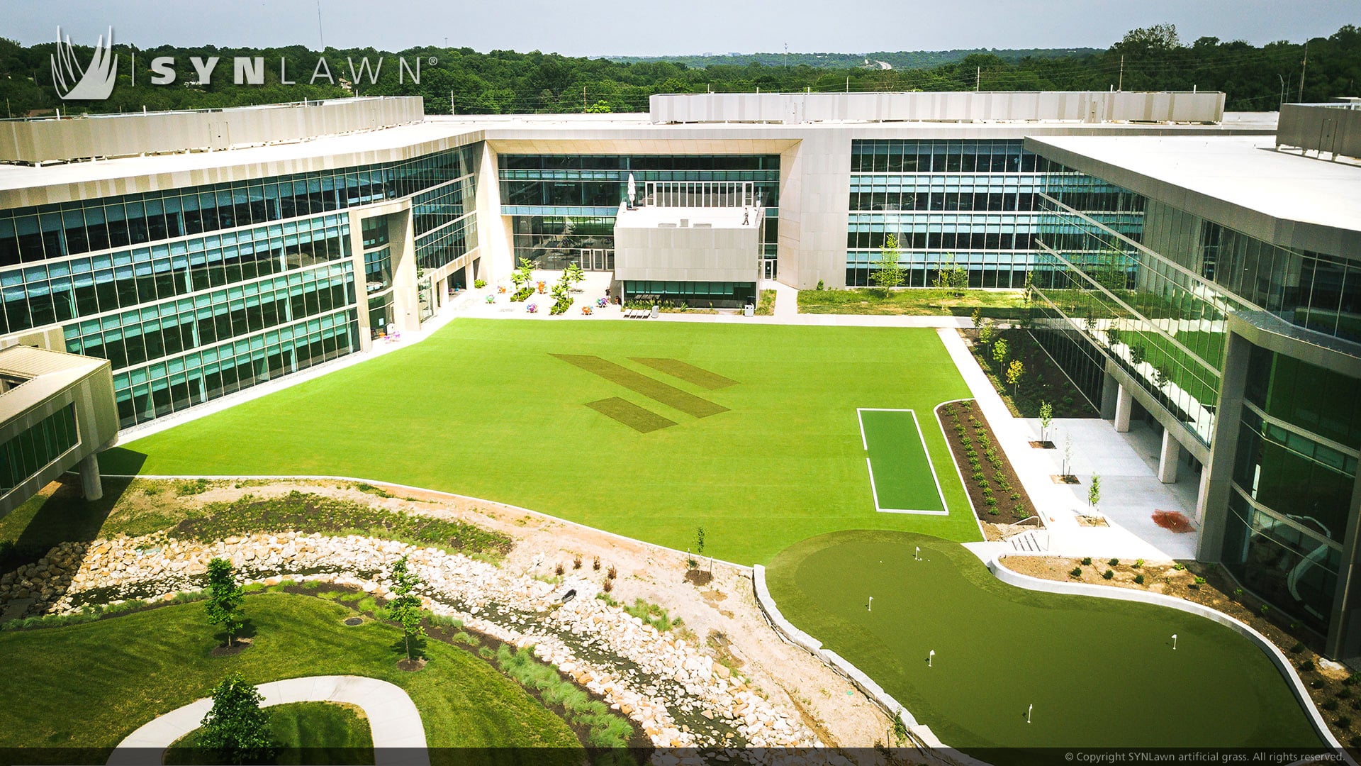 SYNLawn Des Moines IA artificial grass for commercial office buildings campus courtyards