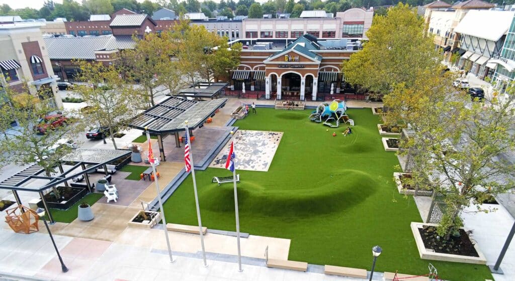 Drone shot of commercial artificial grass installation from SYNLawn